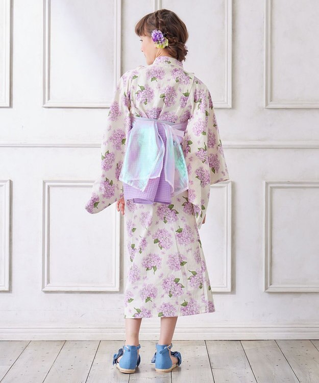 ANY KIDS ロング丈 浴衣 セット オフホワイト×アジサイ