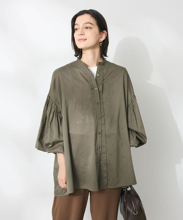 CRAFT STANDARD BOUTIQUE インド綿混パフスリーブシャツ Khaki