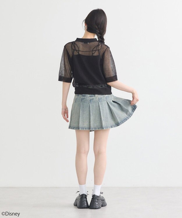 earth music&ecology スティッチ／刺繍ハートボタンニットポロシャツ Black