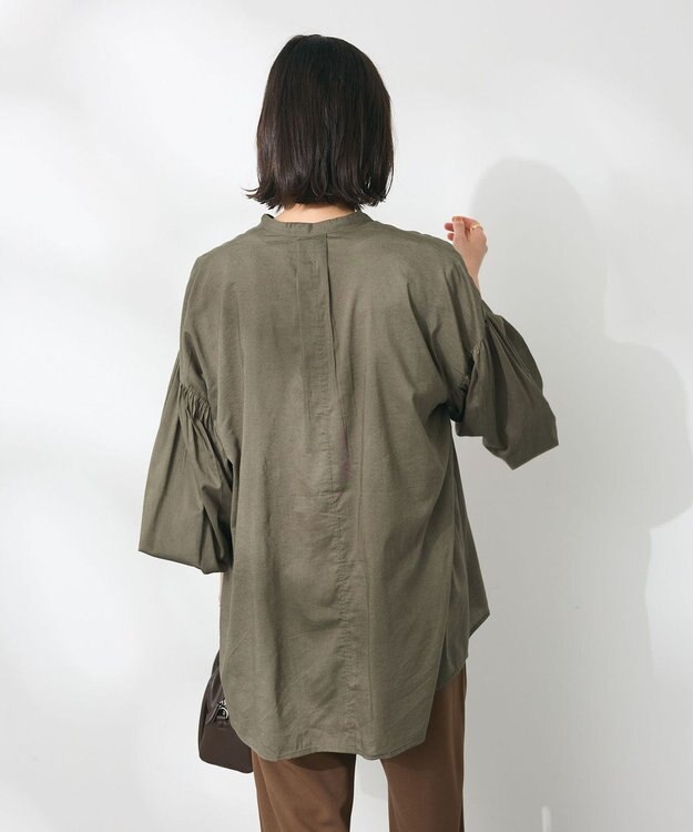 CRAFT STANDARD BOUTIQUE インド綿混パフスリーブシャツ Khaki