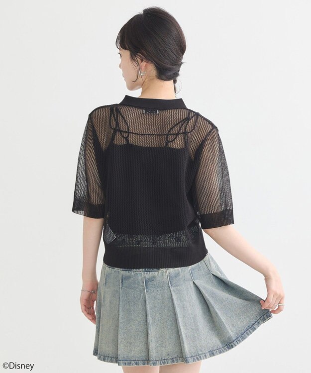 earth music&ecology スティッチ／刺繍ハートボタンニットポロシャツ Black