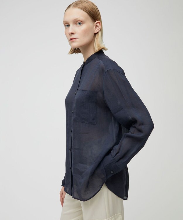 BEIGE， GENTIAN / スタンドカラーシャツ Navy