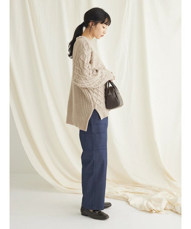 CRAFT STANDARD BOUTIQUE ブラッシングケーブルニット Gray Beige