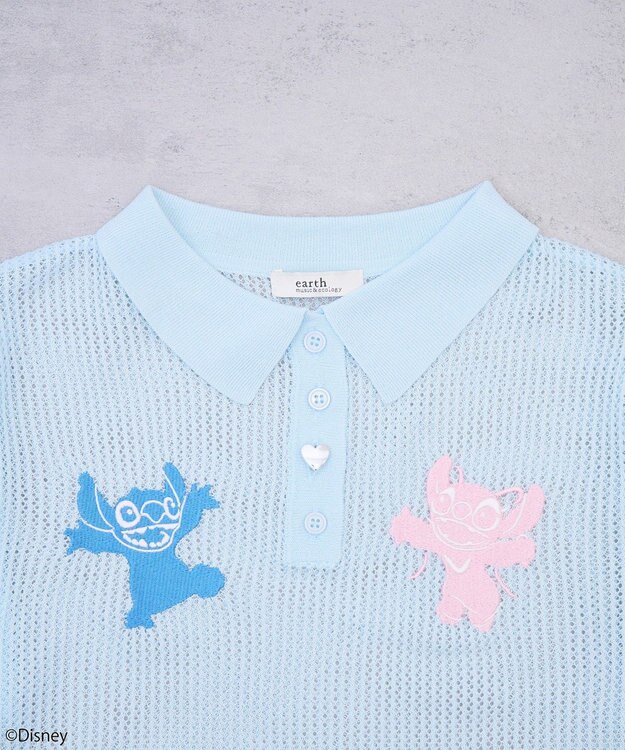 earth music&ecology スティッチ／刺繍ハートボタンニットポロシャツ Sax