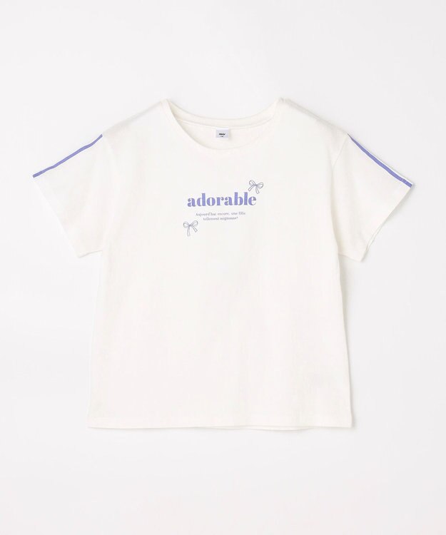 ANY KIDS 【一部店舗/WEB限定】【綿100%】プリント 半袖Tシャツ オフホワイト×ライン