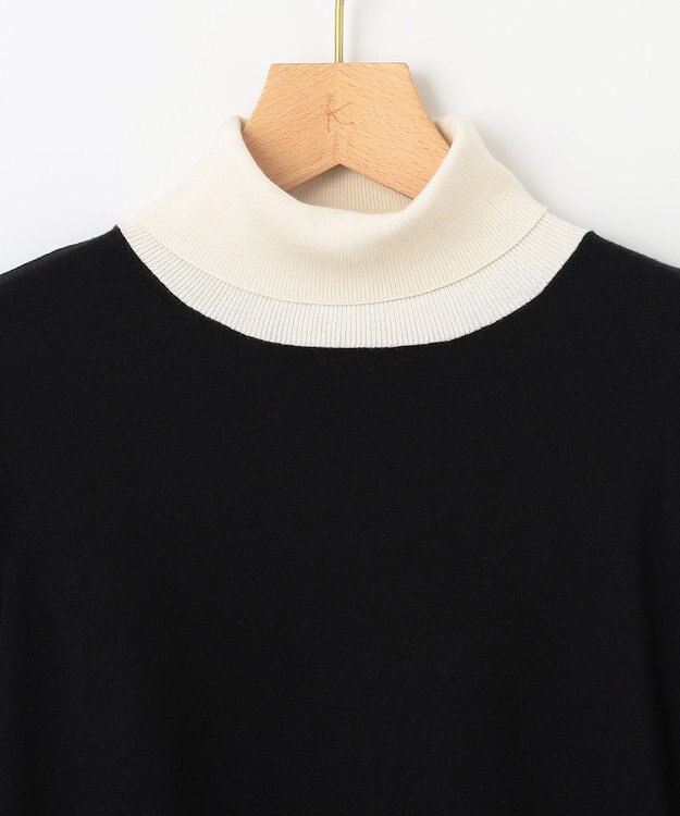 組曲 【WEB限定色あり】ELENA タートルネック ニット ブラック×オフ系1