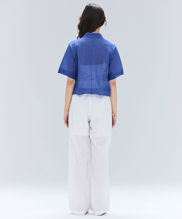 BEIGE， 【洗える・Oggi10月号掲載】MILANO / リネン混シアーポロカラーニット Blue