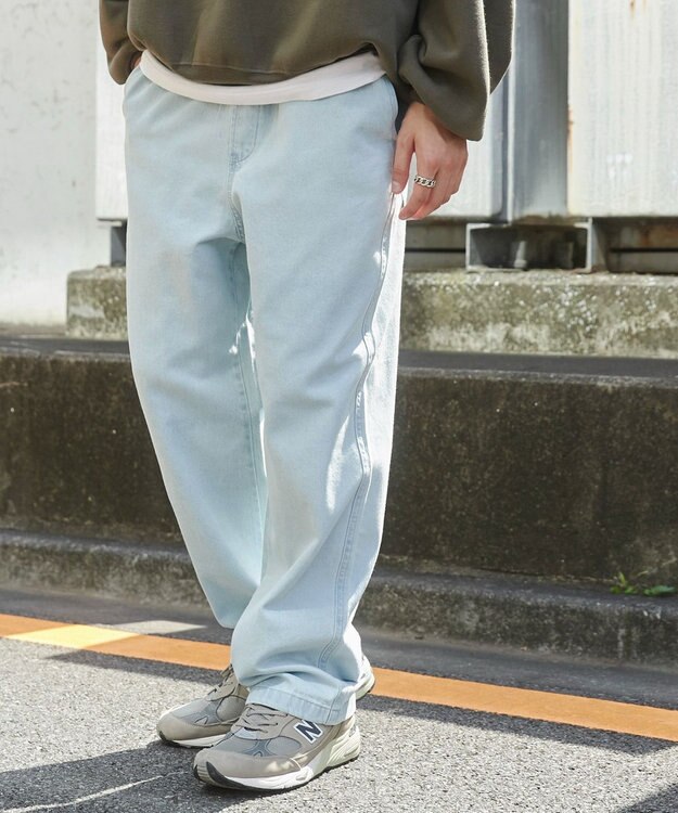 WEGO 【ユニセックス着用ITEM/ウエストゴム/SMLサイズ展開】デニムイージーストレートパンツ デニム淡色
