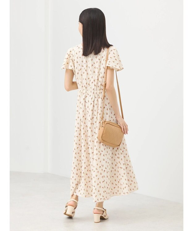 earth music&ecology フロントギャザーフラワーワンピース Beige