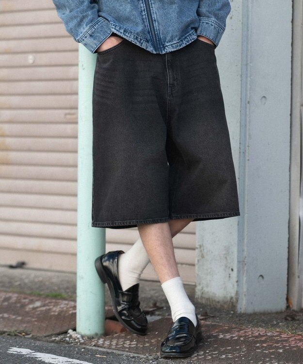 WEGO 【ユニセックス着用ITEM/SMLサイズ展開】スーパーバギーデニムショーツ デニムブラックソノタ