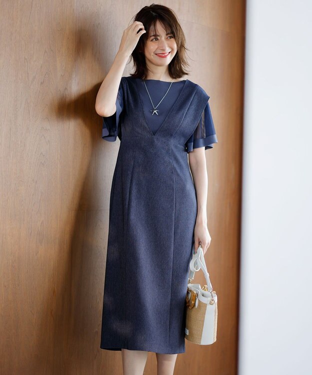 ANY SIS 【洗える】チュールスリーブ ニット ダスティブルー