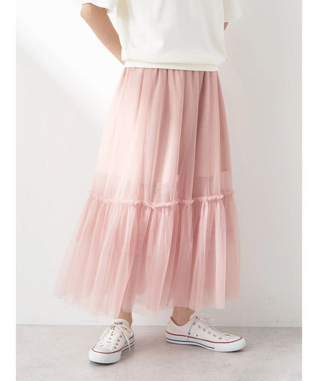 earth music&ecology ティアードチュールスカート Pink
