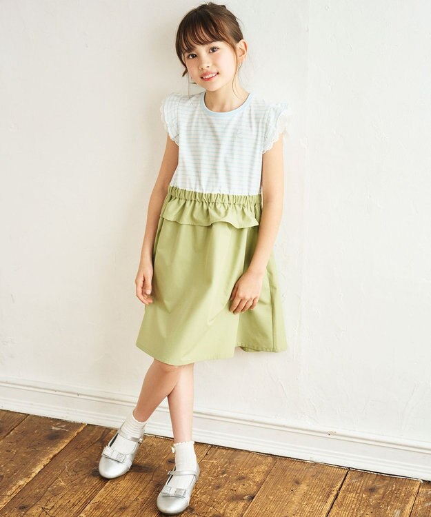 組曲 KIDS  【110-140㎝】 ボーダードッキングワンピース サックスブルー