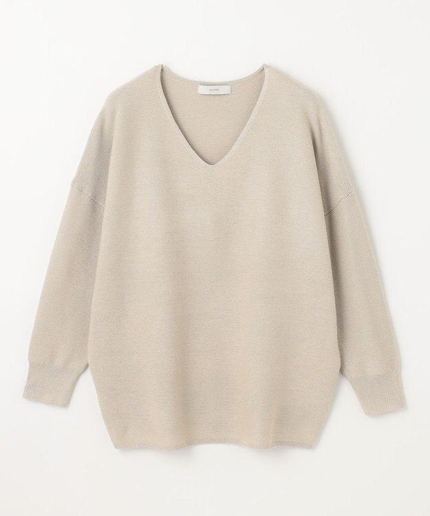 ANY 【洗濯機可】Ｖネックラメガーターニット サンドベージュ