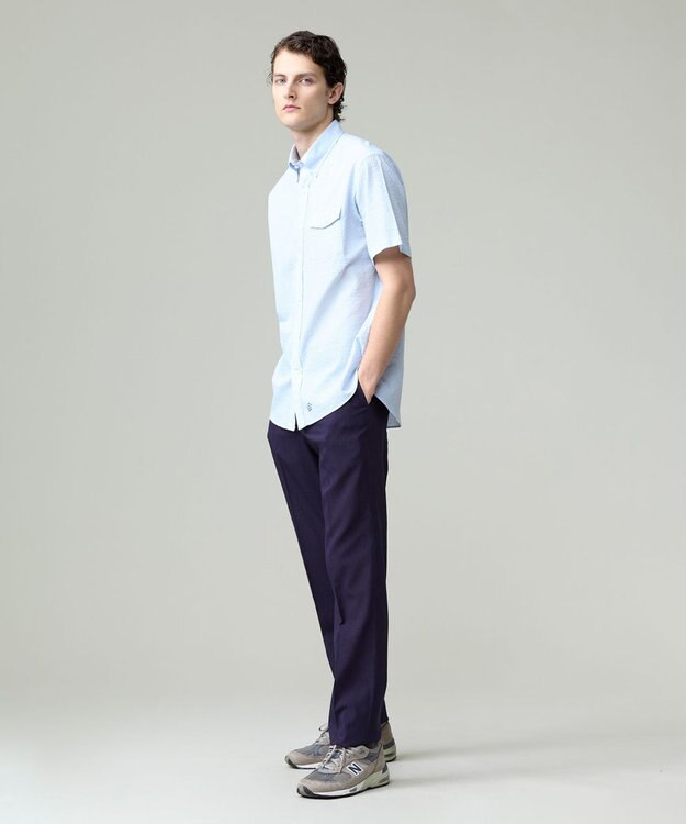 J.PRESS MEN 真夏を乗り切る爽快感と機能性【吸水速乾 / 接触冷感 / 高通気性 / ウォッシャブル】サッカー シャツ / B.D. サックスブルー系