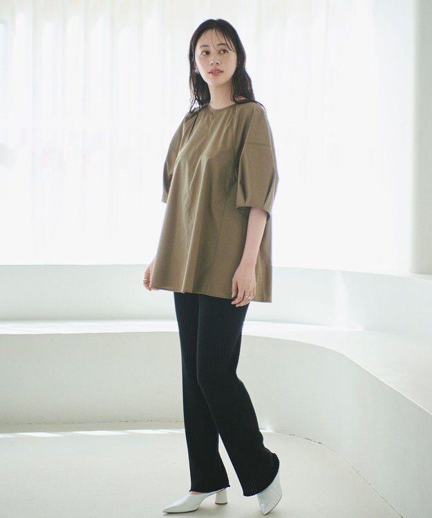 #Newans 【イージーケア】ラグランスリーブステッチブラウス カーキ系