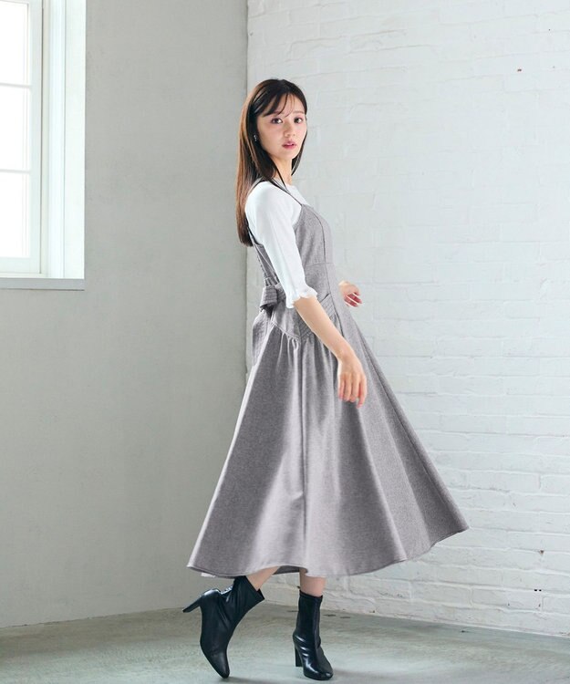 Feroux バッグリボン ジャンパースカート ライトグレー系