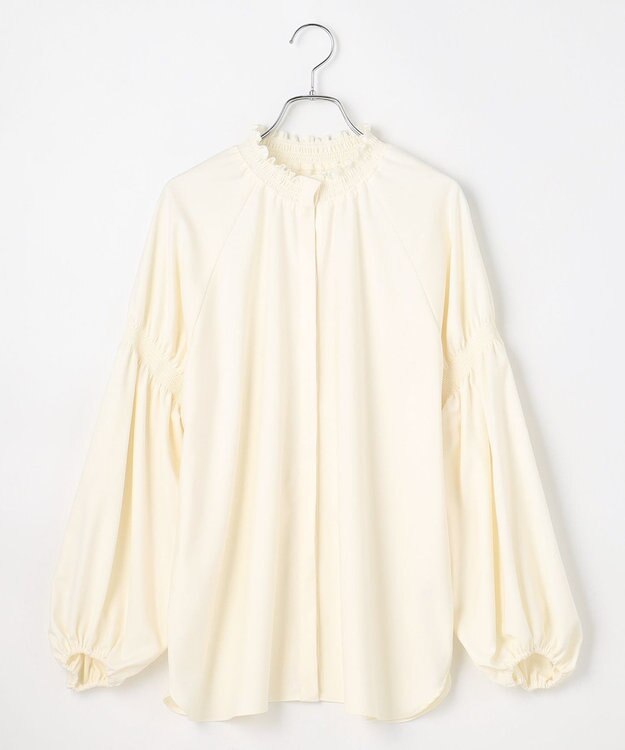 #Newans 【洗濯機可/しわになりにくい】シャーリングネック ボリュームスリーブブラウス オフ