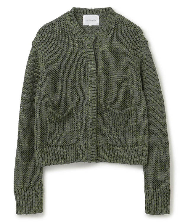 BEIGE， 【洗える】THYME / クルーネックコットンメッシュカーディガン Olive