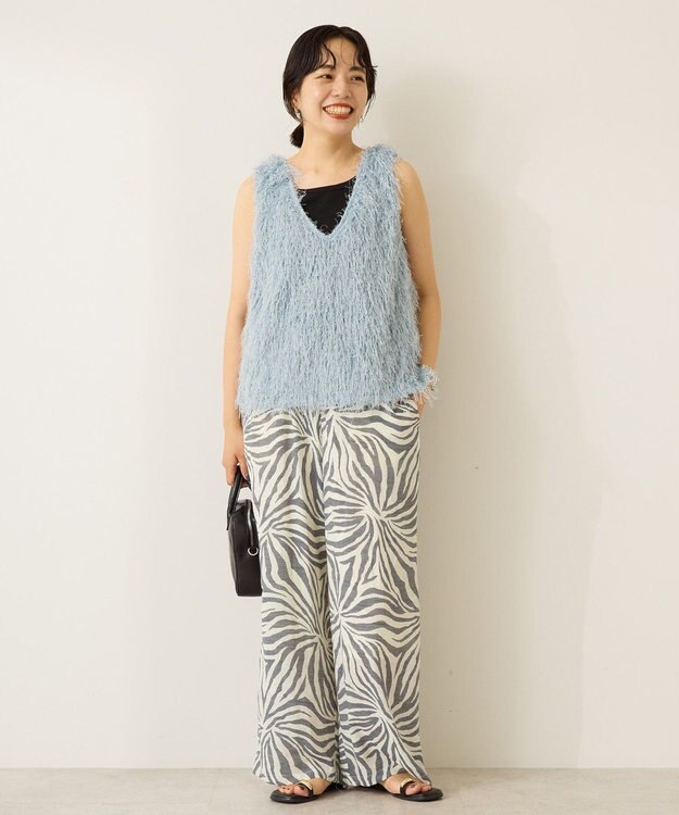 AMERICAN HOLIC 【前後2way】サイドスリットシャギーベスト Grayish Blue