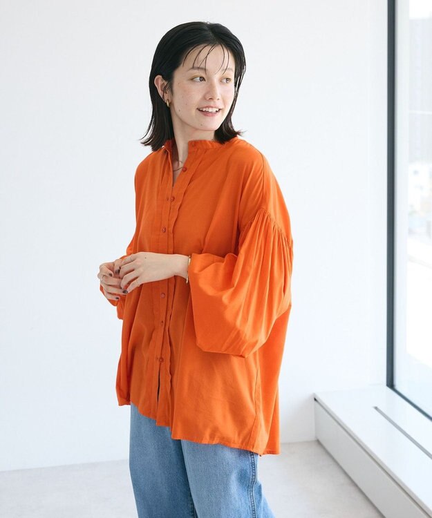 CRAFT STANDARD BOUTIQUE インド綿混パフスリーブシャツ Orange