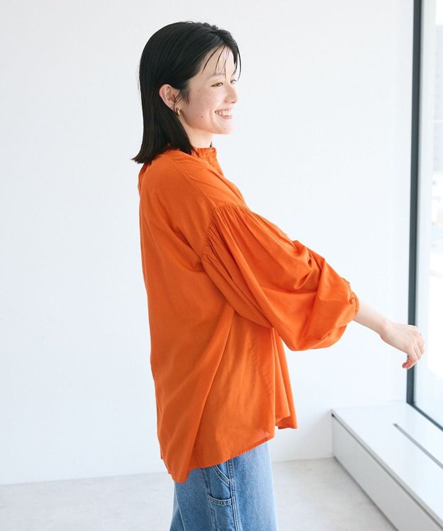 CRAFT STANDARD BOUTIQUE インド綿混パフスリーブシャツ Orange