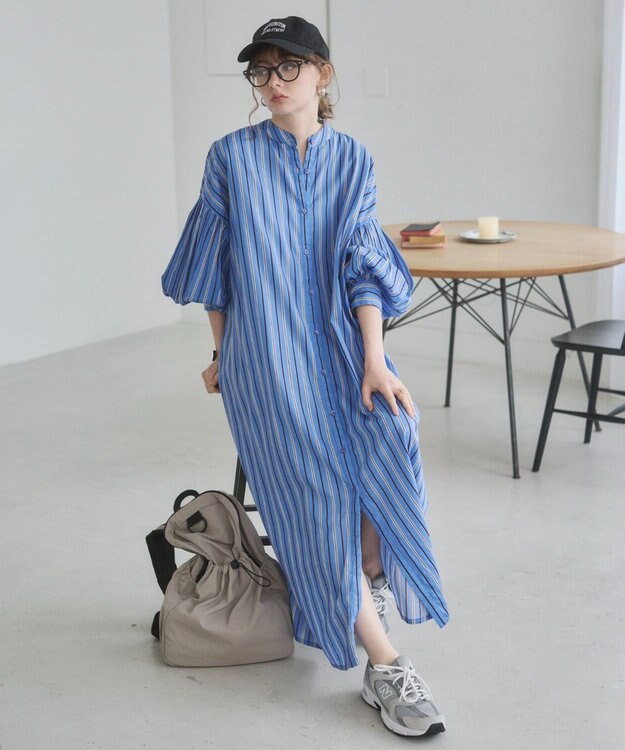 WEGO 【ANGIE VINTAGE】ボリュームスリーブ バンドカラー シャツワンピース 柄5