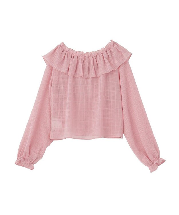 earth music&ecology シアーチェック2wayオフショルブラウス Pink