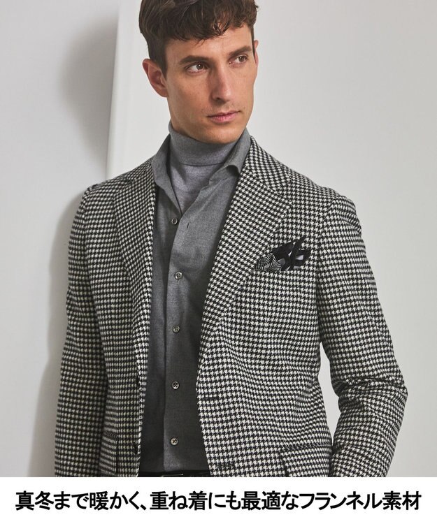 GOTAIRIKU 【洗える】コットンフラノシャツ_ カッタウェイカラー ライトグレー系