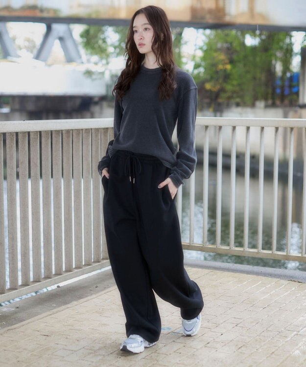 WEGO 【ユニセックス着用ITEM/MLサイズ展開/ウエストゴム】ボンディングスウェットパンツ ブラック