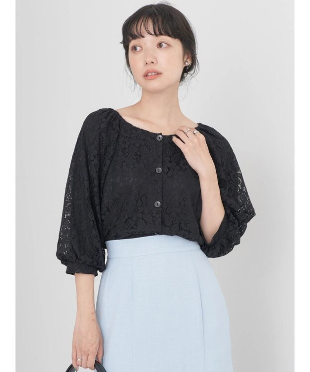 earth music&ecology フラワーレースブラウス Black