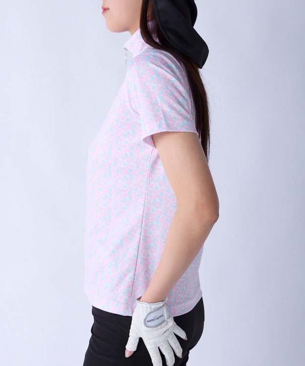 FILA GOLF／marie claire 【Marie claire sports】小花柄ハーフジップ半袖シャツ ピンク