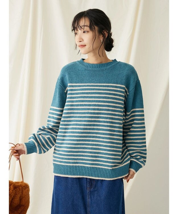 CRAFT STANDARD BOUTIQUE 洗えるモールニットボーダープルオーバー Blue