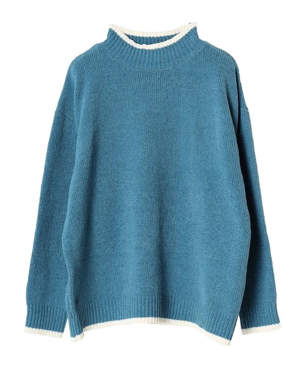 CRAFT STANDARD BOUTIQUE 洗えるモールニット配色プルオーバー Blue