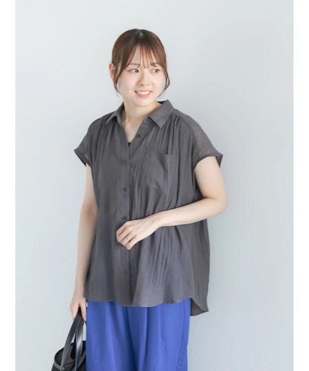 Te chichi 【7色展開】シャンブレーボイルフレンチスリーブシャツ チャコールグレー