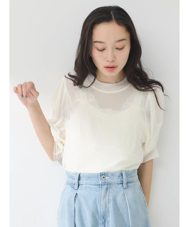 earth music&ecology ５分袖シアーインナー White