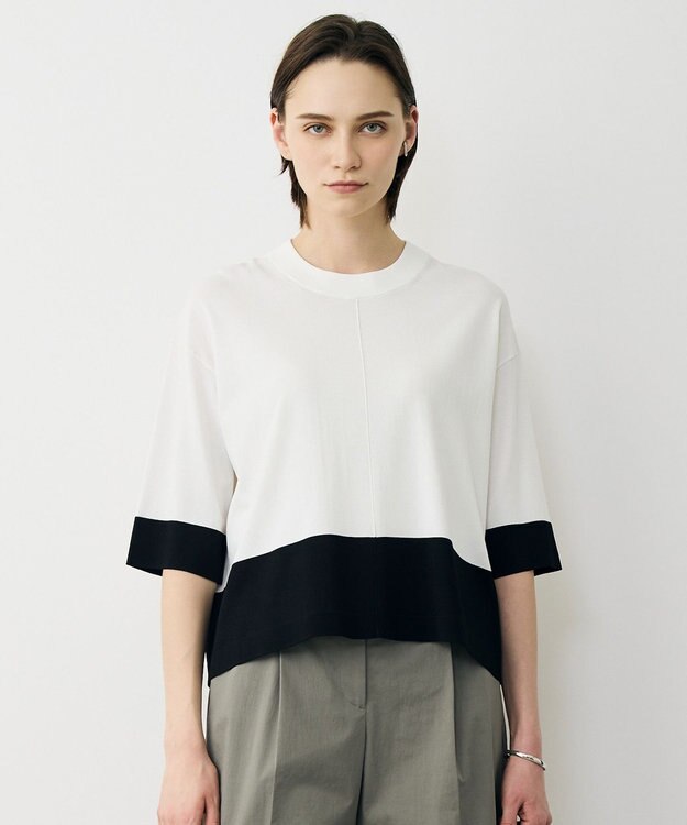 ICB 【先行予約】VIS/NYハイゲージ バイカラーニットT オフホワイト×ブラック配色