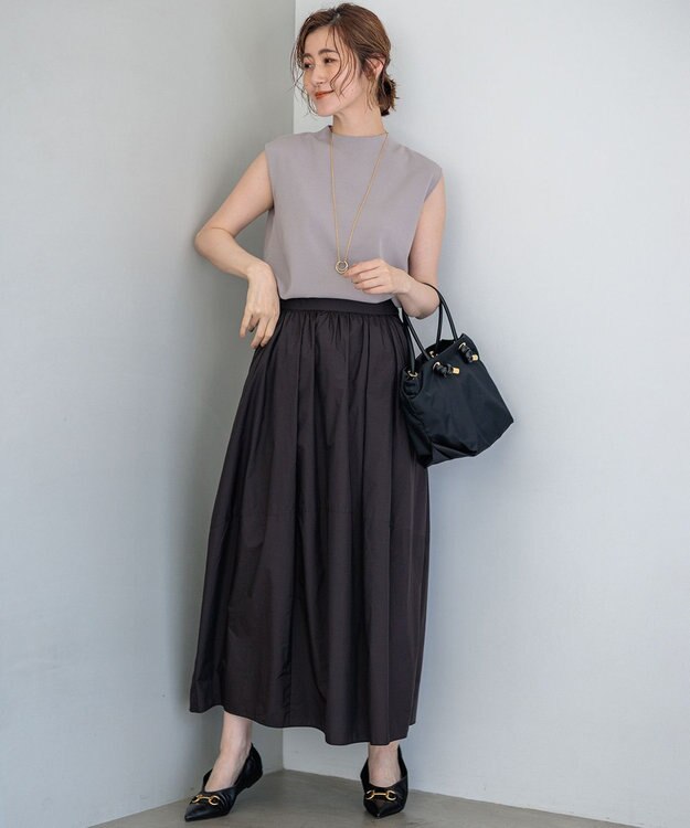 23区 S 【洗える】ナイロンコットンポプリン スカート ダークブラウン系