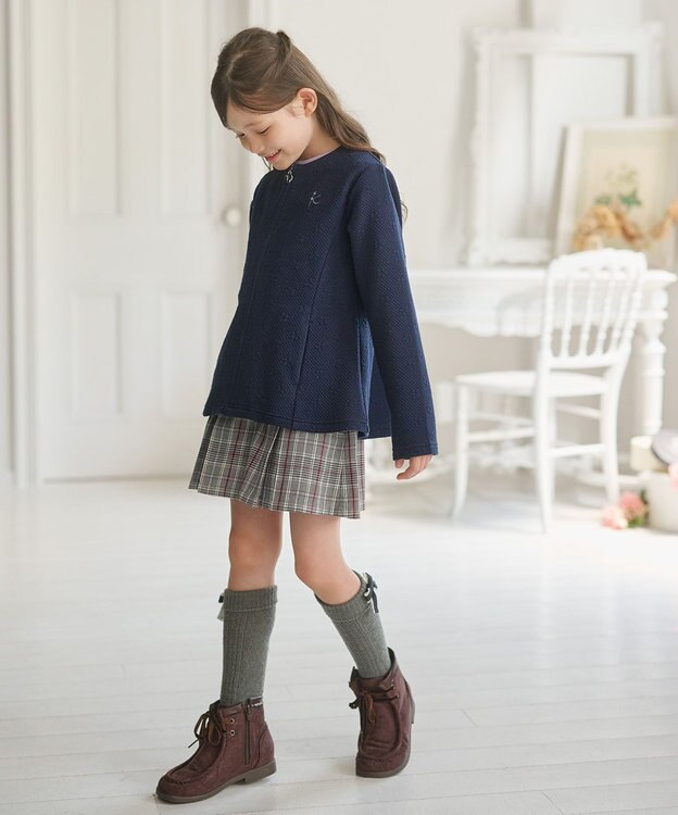 組曲 KIDS 【150-160㎝】フラワーキルト パーカー ネイビー