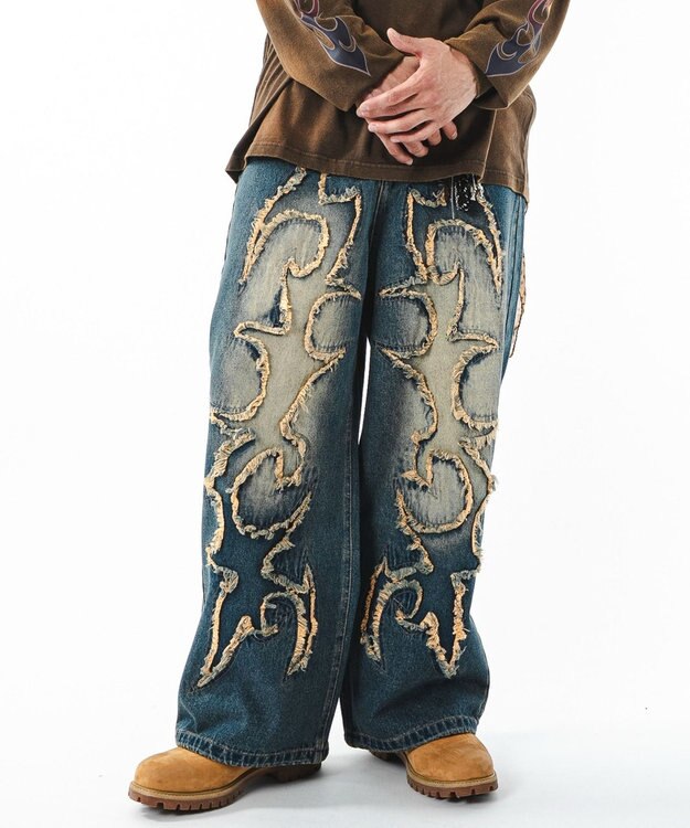 WEGO 【ユニセックス着用ITEM】フリンジデニムパンツ 柄3