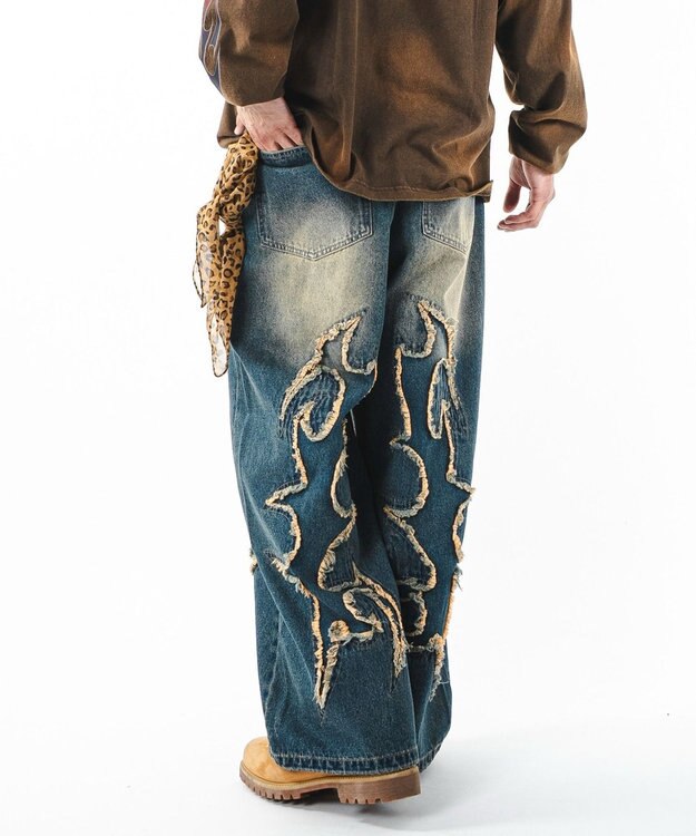 WEGO 【ユニセックス着用ITEM】フリンジデニムパンツ 柄3