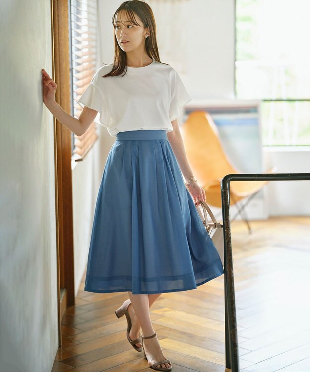 組曲 L 【UVケア・接触冷感】GIZAプレーティング天竺フリルスリーブ Tシャツ アイボリー系