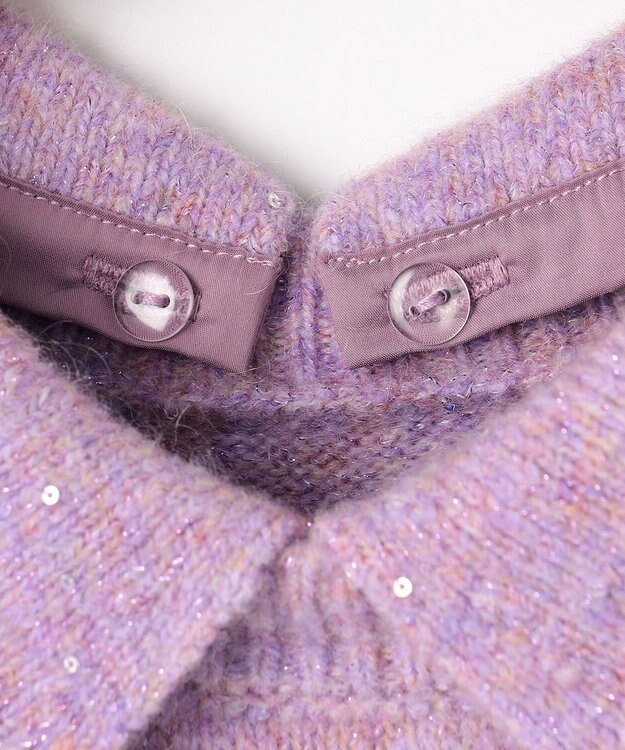 組曲 【加藤ローサさん着用 / 襟取り外し可】スパンコールヤーン 5分袖ニット ライラック系