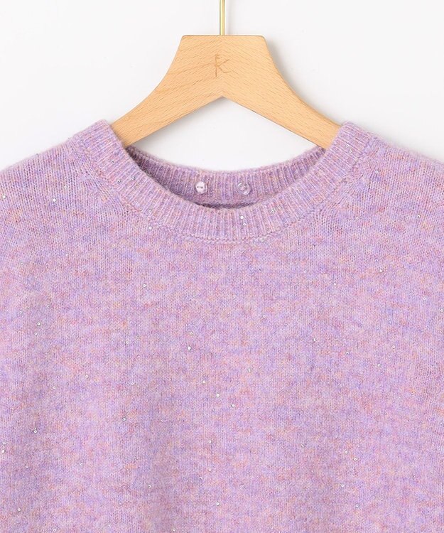 組曲 【加藤ローサさん着用 / 襟取り外し可】スパンコールヤーン 5分袖ニット ライラック系