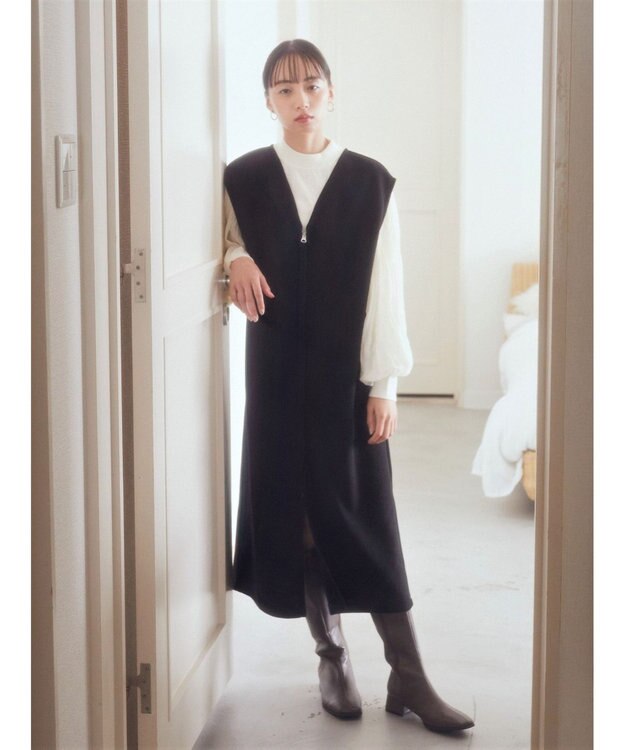 earth music&ecology 圧縮ニットＺＩＰジャンスカ Black