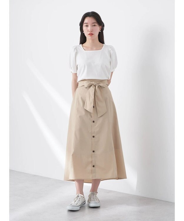earth music&ecology ウエストリボンヘムスカート Beige