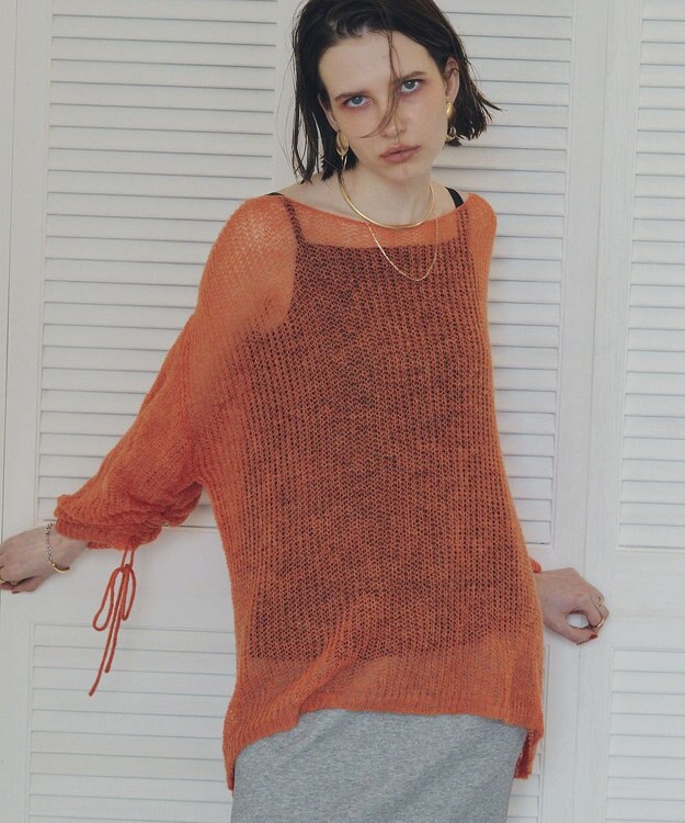YECCA VECCA 袖シャーリングシアーニット Orange