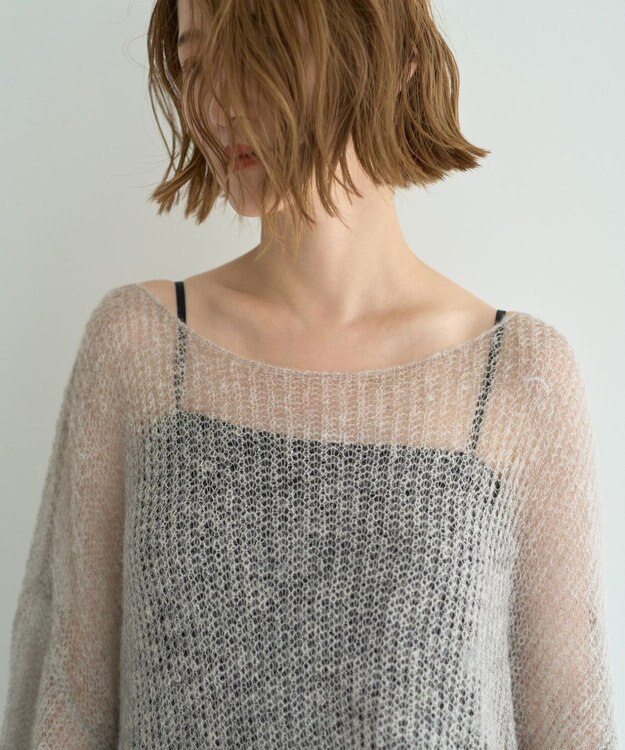 YECCA VECCA 袖シャーリングシアーニット Gray Mixture