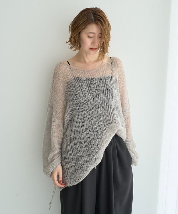 YECCA VECCA 袖シャーリングシアーニット Gray Mixture