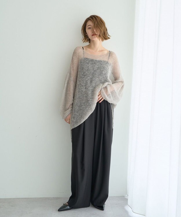 YECCA VECCA 袖シャーリングシアーニット Gray Mixture